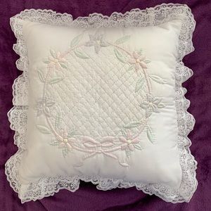 Decorative pillow with lace , 18” x 18” white